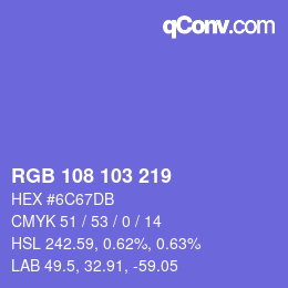 Color code: RGB 108 103 219 | qconv.com