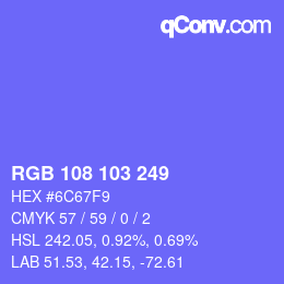 Color code: RGB 108 103 249 | qconv.com