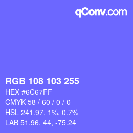 Color code: RGB 108 103 255 | qconv.com