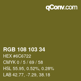 Color code: RGB 108 103 34 | qconv.com