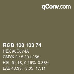 Código de color: RGB 108 103 74 | qconv.com