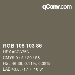 Color code: RGB 108 103 86 | qconv.com
