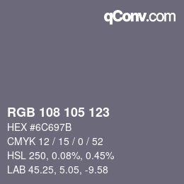Color code: RGB 108 105 123 | qconv.com
