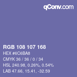 Color code: RGB 108 107 168 | qconv.com