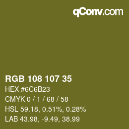 Color code: RGB 108 107 35 | qconv.com