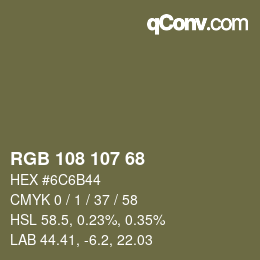 Color code: RGB 108 107 68 | qconv.com