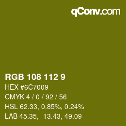 Color code: RGB 108 112 9 | qconv.com