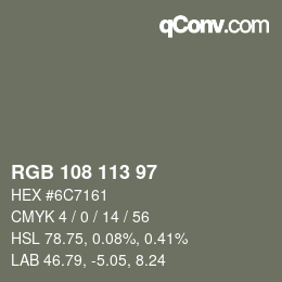 Color code: RGB 108 113 97 | qconv.com