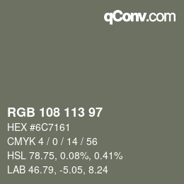 Color code: RGB 108 113 97 | qconv.com