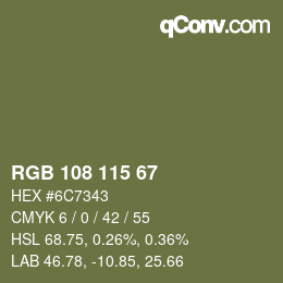 Color code: RGB 108 115 67 | qconv.com