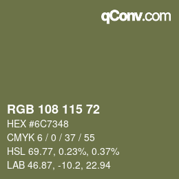 Color code: RGB 108 115 72 | qconv.com