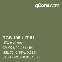 Color code: RGB 108 117 81 | qconv.com