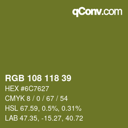 Color code: RGB 108 118 39 | qconv.com