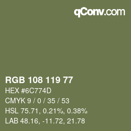 Farbcode: RGB 108 119 77 | qconv.com