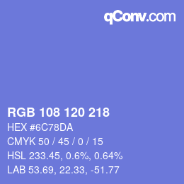 カラーコード: RGB 108 120 218 | qconv.com