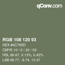 Color code: RGB 108 120 93 | qconv.com