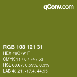 Color code: RGB 108 121 31 | qconv.com