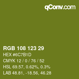 カラーコード: RGB 108 123 29 | qconv.com