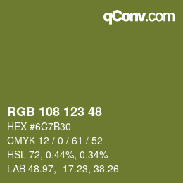 Color code: RGB 108 123 48 | qconv.com