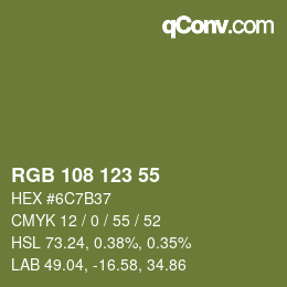 Color code: RGB 108 123 55 | qconv.com