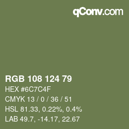 Código de color: RGB 108 124 79 | qconv.com