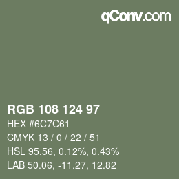 Color code: RGB 108 124 97 | qconv.com