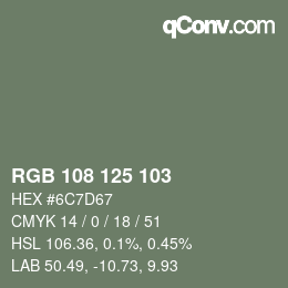 Color code: RGB 108 125 103 | qconv.com