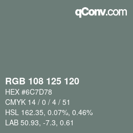 Farbcode: RGB 108 125 120 | qconv.com