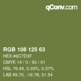 Color code: RGB 108 125 63 | qconv.com