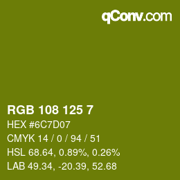 Color code: RGB 108 125 7 | qconv.com