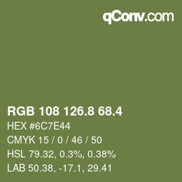 カラーコード: RGB 108 126.8 68.4 | qconv.com