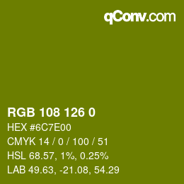 Color code: RGB 108 126 0 | qconv.com