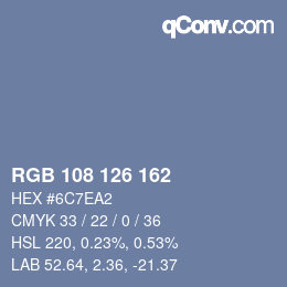 Color code: RGB 108 126 162 | qconv.com