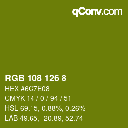 Color code: RGB 108 126 8 | qconv.com