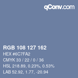 Color code: RGB 108 127 162 | qconv.com