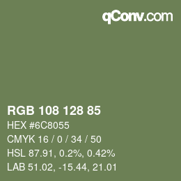 Color code: RGB 108 128 85 | qconv.com