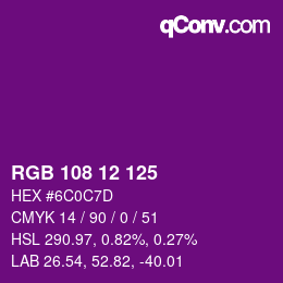 Color code: RGB 108 12 125 | qconv.com