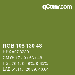 Color code: RGB 108 130 48 | qconv.com