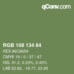 Color code: RGB 108 134 84 | qconv.com