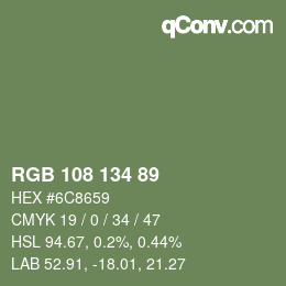 Color code: RGB 108 134 89 | qconv.com
