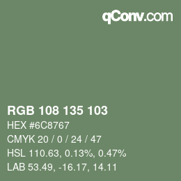 Color code: RGB 108 135 103 | qconv.com