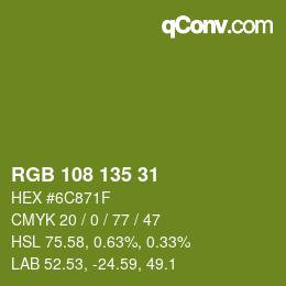 Color code: RGB 108 135 31 | qconv.com