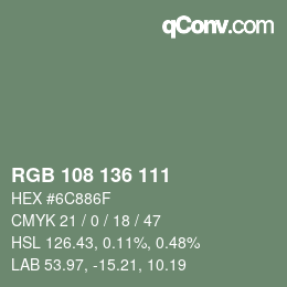 Color code: RGB 108 136 111 | qconv.com