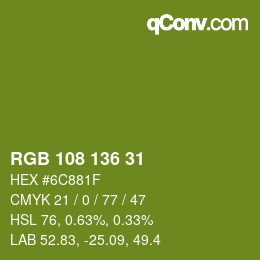 Color code: RGB 108 136 31 | qconv.com