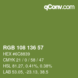 Color code: RGB 108 136 57 | qconv.com