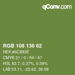 Color code: RGB 108 136 62 | qconv.com