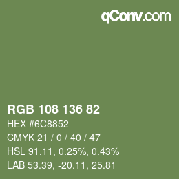 Color code: RGB 108 136 82 | qconv.com