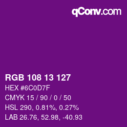 Color code: RGB 108 13 127 | qconv.com