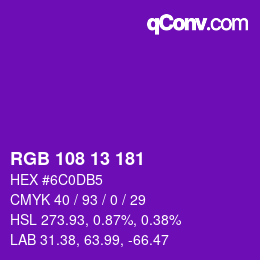Color code: RGB 108 13 181 | qconv.com