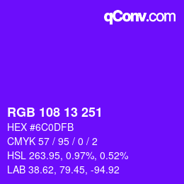 Color code: RGB 108 13 251 | qconv.com